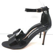 Manolo Blahnik Tres Ankle Strap Sandals Black Patent Leather Size 39