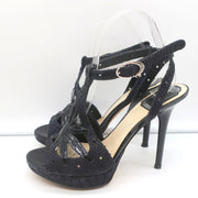 Christian Dior Platform Cut-Out Sandals Black Snakeskin & Patent Size 37.5