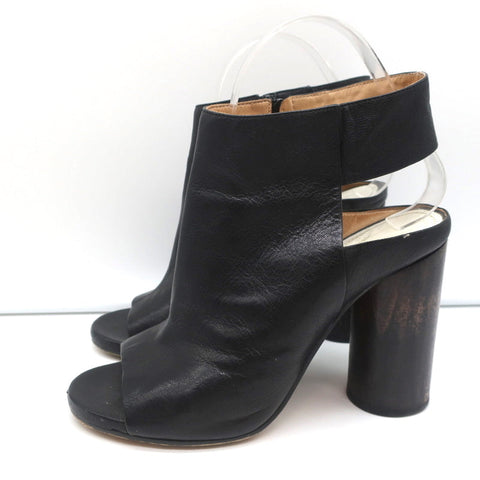 Maison Margiela Open Toe Booties Black Leather Size 37.5 Round Heel Slingback