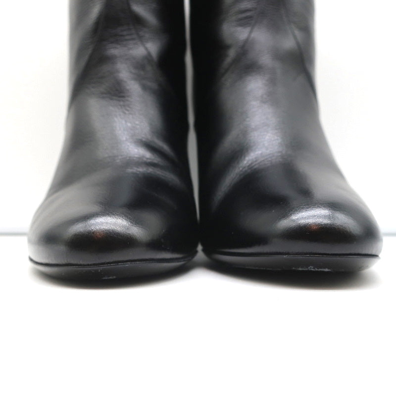 Christian Dior CD Chain Embellished Ankle Boots Black Leather Size 36 High Heel