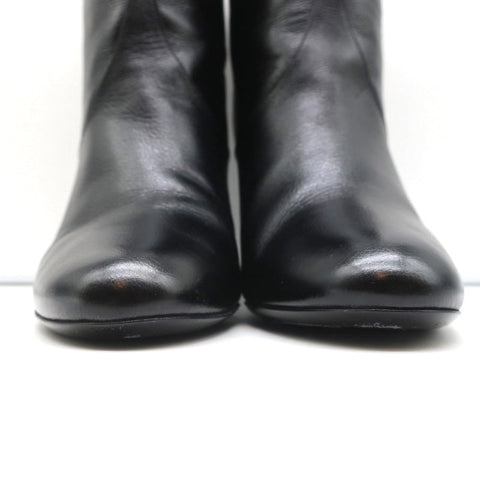 Christian Dior CD Chain Embellished Ankle Boots Black Leather Size 36 High Heel