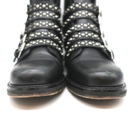 Maje Buckled Ankle Boots Black Studded Leather Size 37 Biker Boots