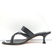 Manolo Blahnik Susa Thong Sandals Black Snakeskin Size 38.5 Kitten Heel Slides