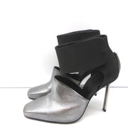 Vic Matie Metal Heel Pumps Black Nubuck & Silver Metallic Leather Size 37.5