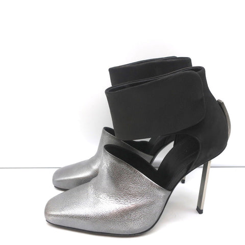 Vic Matie Metal Heel Pumps Black Nubuck & Silver Metallic Leather Size 37.5