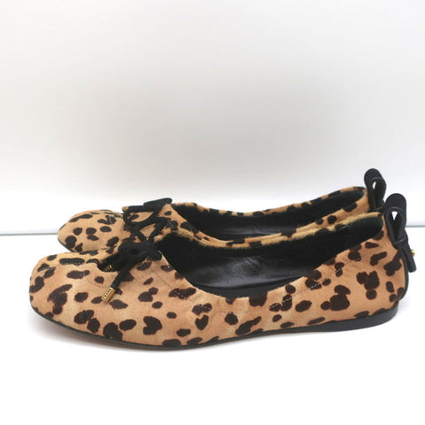Frame Square Toe Ballet Flats Le Sunset Leopard Print Calf Hair Size 37.5