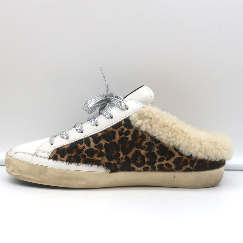 Golden Goose Superstar Sabot Shearling Sneakers Leopard Print Calf Hair Size 37