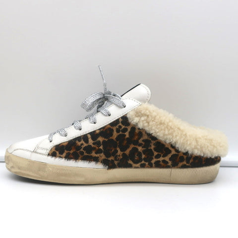 Golden Goose Superstar Sabot Shearling Sneakers Leopard Print Calf Hair Size 37