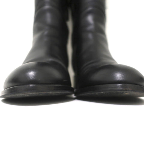 Valentino Ascot Ribbon Lace-Up Riding Boots Black Leather Size 37 Knee High Flat