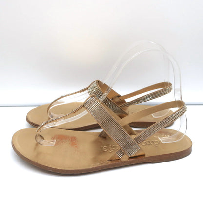 Pedro Garcia Crystal Thong Sandals Zulmar Gold Satin Size 38 Slingback Flats