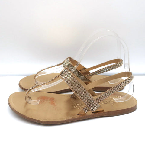 Pedro Garcia Crystal Thong Sandals Zulmar Gold Satin Size 38 Slingback Flats