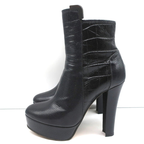 Viktor & Rolf Platform Ankle Boots Black Lizard-Embossed Leather Size 37