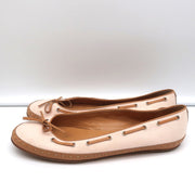 Laced Bow Ballet Flats Very Light Pink Canvas & Tan Leather Size 39.5