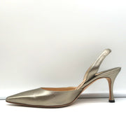 Manolo Blahnik Carolyne Slingback Pumps Gold Metallic Leather Size 38.5