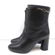 Christian Dior CD Chain Embellished Ankle Boots Black Leather Size 36 High Heel