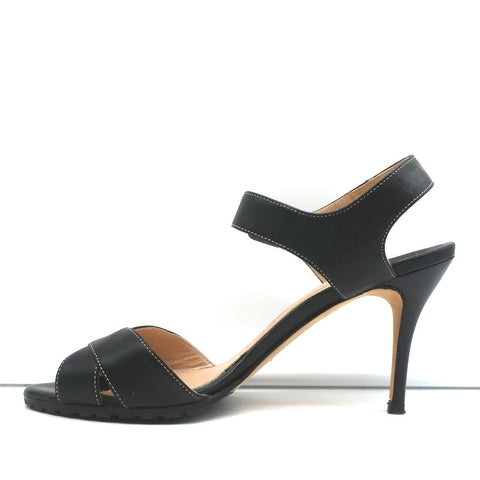 Manolo Blahnik Crisscross Sandals Black Leather Size 39 Ankle Strap Heels