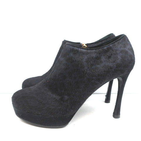Yves Saint Laurent Platform Booties Navy/Black Leopard Print Pony Hair Size 38