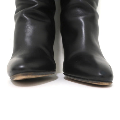 Hermes Knee High Boots Brown-Trimmed Black Leather Size 36 High Heel