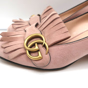 Gucci Marmont Mid-Heel Pumps Light Pink Fringed Suede Size 38