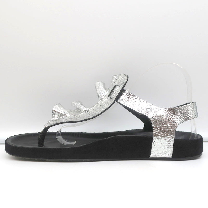 Isabel Marant Leakey Ruffle Sandals Silver Metallic Leather Size 41