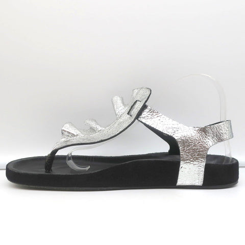 Isabel Marant Leakey Ruffle Sandals Silver Metallic Leather Size 41