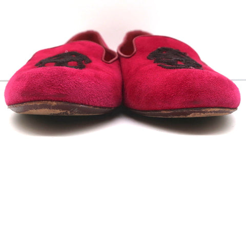 Alexander McQueen Sequin Skull Loafers Magenta Suede Size 37 Slip-On Flats