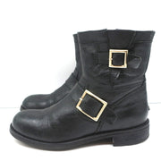 Jimmy Choo Youth Biker Boots Black Leather Size 38 Buckled Ankle Boots
