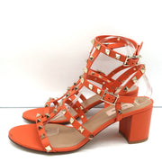 Valentino Rockstud Ankle Strap Sandals Orange Leather Size 40 Open Toe Heels NEW