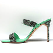 Manolo Blahnik Muluca Double-Band Slide Sandals Mint Snakeskin Size 38.5