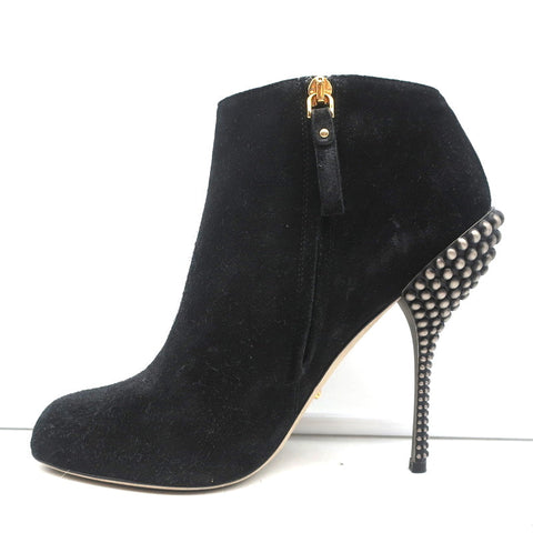 Sergio Rossi Studded Heel Booties Black Suede Size 38.5 Ankle Boots
