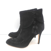 Manolo Blahnik Tassel Ankle Boots Black Suede Size 37 High Heel Booties