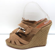Christian Louboutin Delfin 120 Platform Espadrille Wedges Brown Ribbon Size 40