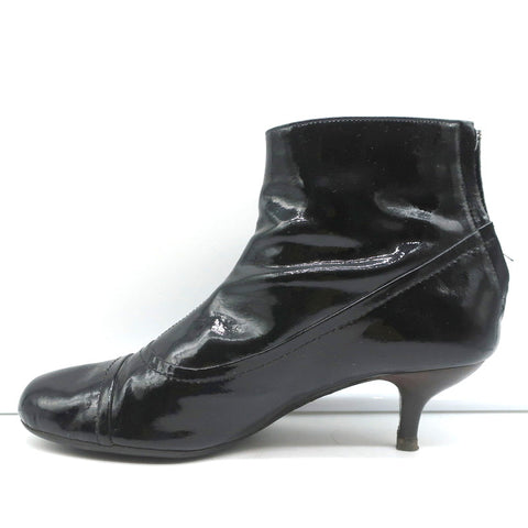 Lanvin Ankle Boots Black Patent Leather Size 41 Kitten Heel Booties