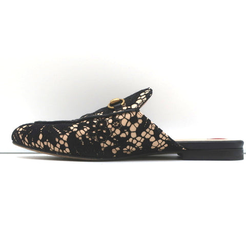 Gucci Princetown Horsebit Loafer Mules Black Lace Size 39