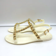 Stuart Weitzman Jelrose Studded Jelly Sandals Cream/Gold Size 7 Flat Slingback
