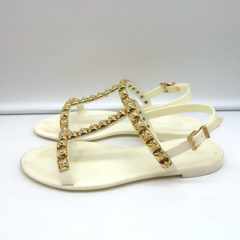 Stuart Weitzman Jelrose Studded Jelly Sandals Cream/Gold Size 7 Flat Slingback