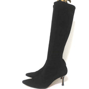 Manolo Blahnik Pascalare Knee High Boots Black Stretch Suede Size 38.5