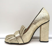 Gucci GG Marmont Fringed Pumps Gold Metallic Cracked Leather Size 36.5
