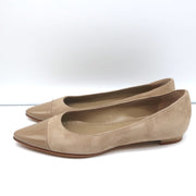 Manolo Blahnik Bipunta Cap Toe Flats Taupe Suede & Patent Leather Size 36 NEW