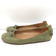 Balenciaga Brogue Studded Ballet Flats Sage Arena Leather Size 38