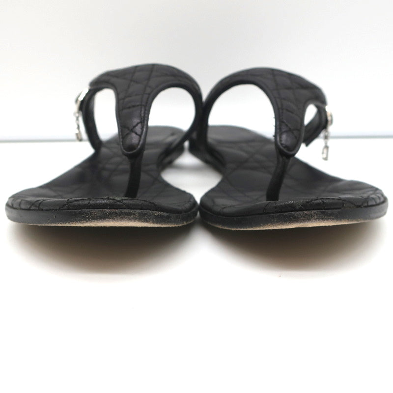 Christian Dior Cannage Thong Sandals Black Leather Size 35.5 Flat Slides