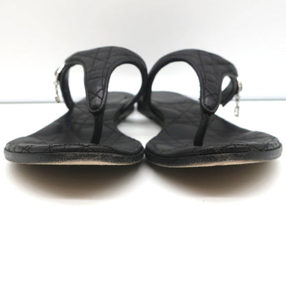 Christian Dior Cannage Thong Sandals Black Leather Size 35.5 Flat Slides