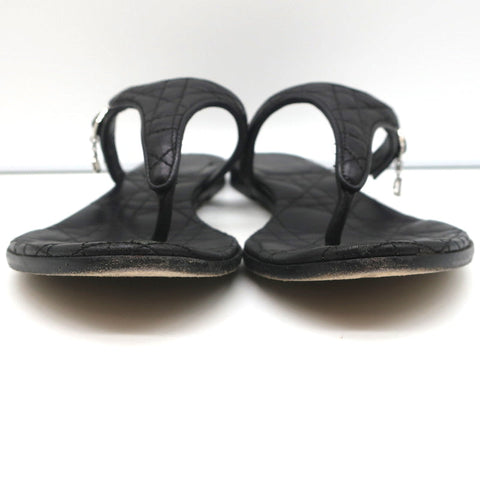 Christian Dior Cannage Thong Sandals Black Leather Size 35.5 Flat Slides