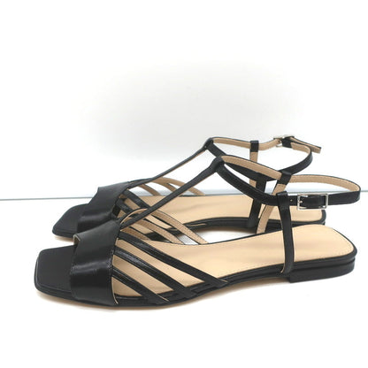 Theory V Strap Sandals Black Leather Size 38.5 Slingback Flats NEW