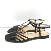 Theory V Strap Sandals Black Leather Size 38.5 Slingback Flats NEW