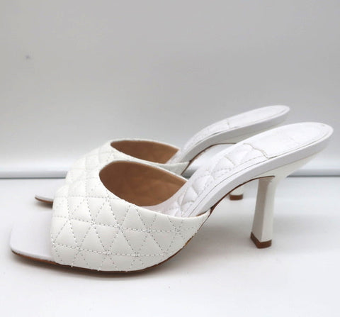 Schutz Fryda Mules White Quilted Leather Size 9 Open Toe Sandals NEW