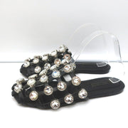 Alexander Wang Amelia Crystal-Studded Mules Black Leather Size 39 Caged Sandals