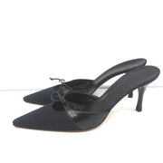 Gucci Bow Mules Black Monogram Canvas & Leather Size 8 Pointed Toe Heels