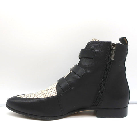 Jimmy Choo Ankle Boots Marlin Cream Snake Print & Black Leather Size 37