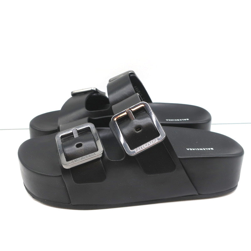 Balenciaga Mallorca Platform Slide Sandals Black Leather Size 37 NEW